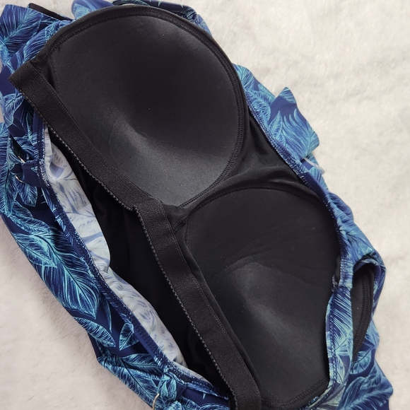 Cadocado Tankini Swimsuit Blue Palm Tree Leaves 3 Tier Ruffle Top Sz 20 XXL Exc - Picture 5 of 15